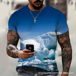 Męskie koszule Summer Vintage Snow Mountain Print Ubranie męskie luźne krótkie topy streetwearne