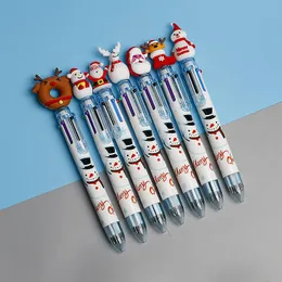 أقلام 10pcs/Lot Kawaii Christmas 6 Color Ballpoint Pen Santa Claus Elk Multicolor Multicable Arctible School Scender School Schools School