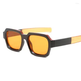 نظارات شمسية 2023 مربعة الشكل مزدوجة اللون للرجال عتيقة من العلامة التجارية مصممة باللون الأزرق والبرتقالي نظارات نسائية ظلال UV400