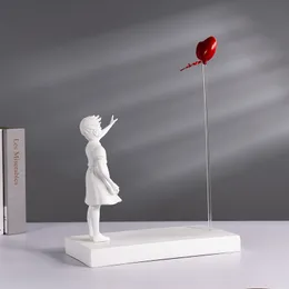 Decorative Objects Figurines Heart Balloon Flying Girl Inspired By Banksy Artwork Modern Sculpture Home Decoration Statue Large Crafts Ornament 230628