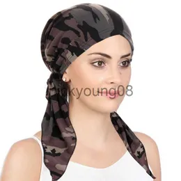 Bandanas Helisopus New Muslim Women Soft Turban Hat Pre-Tied Head Scarf Printed Ladiess Cotton Cotton Chem Cap Inner Hijabs Hair Accessories X0628