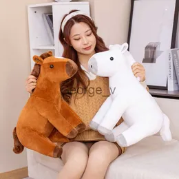 Pluszowe pluszowe zwierzęta 6080 cm symulacja siedząca Pluszowe zabawki życiowe brązowe białe lalki konia nadziewane miękkie zabawki dla dzieci urodziny dar j230628