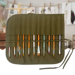 Beutel 22 Halter Leinwand Bleistiftbeutel rollen dickes grünes Öl Aquarell Stift Künstler Pinselhüllen Schreibweise Organisator Aufbewahrung Wrap