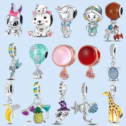 Подвески из стерлингового серебра 925 пробы для ювелирных бусин Pandora Colgante Astronaut Balloon Rocket charm set