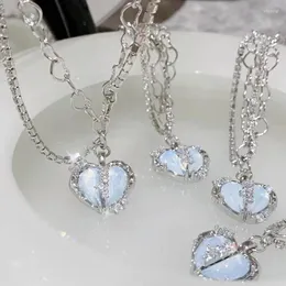 Pendant Necklaces Titanium Steel Chian Multi-layer Flashing Zircon Heart Necklace For Egirl Women Y2K Grunge Collares Aesthetic JewelryPenda