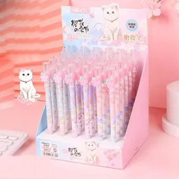 Pens 36 PCS/Lot Creative Sakura Kedi Silinebilir Jel Kalem Sevimli Kiraz 0.5mm Mavi Mürekkep İmza Pens Ofis Okulu Yazma Malzemeleri Hediye