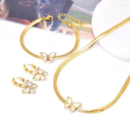 Necklace Earrings Set Titanium Steel 18k Gold Butterfly Female Bracelet Three Piece Stainless Jewelry