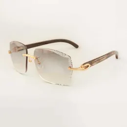 Óculos de Sol de Alta Qualidade 3524014 com Lustres Preto Natural Texturizado Chifre e Lente Gravada, 58-18-140mmfa45