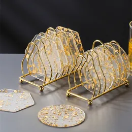 Maty Podkładki akrylowe złota Folia Coaster Mat Mata non ślizganie się kubek kawa uchwyt domowy kuchnia restauracja dekoracja stolika 230627