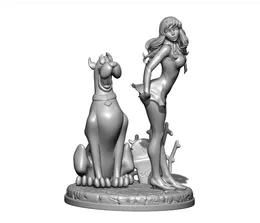 Fotografia 1/24 75mm 1/18 100mm Resina Modello La figura di stampa 3D di Pretty Girl and Dog non dipinta No Color RW152