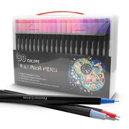 Marker-Farb-Fineliner-Stift-Set, 80 Farben, 0,4 mm, Kunstmarker, Skizzen- und Zeichenstifte, poröse Farbmarker mit feiner Spitze für künstlerisches Skizzieren