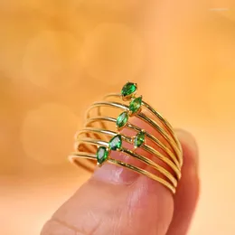 Cluster Rings CxsJeremy Natural Tsavorite Marquise & Pear Solitaire Ring 18K Yellow Gold Simple Thin AU750 Band For Women Fashion