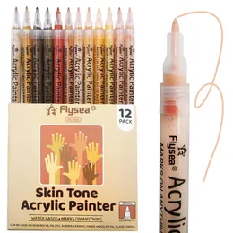 Marcadores 12 cores marcador tons de pele conjunto arte marcadores caneta 3.0mm/0.7mm artista pintura acrílica manga caneta para colorir