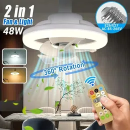 1 ventilatore da soffitto con luce - Piccolo ventilatore da soffitto moderno da 48 W con telecomando, si avvita a qualsiasi presa di luce senza bisogno di cavi, 3 velocità della ventola 3 impostazioni di luce