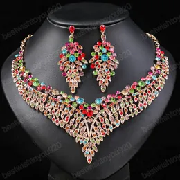 Colorful Austrian Crystal Bridal Jewelry Set for Women Rhinestone Statement Necklace Earrings Sets Wedding Bridesmaid