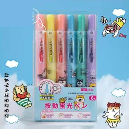 Pens 30 pcs/lot New Shiba Dog 6 Colors Press Highlighter Cute Watercolor Marker pen Kawaii Stationery office school writing supplies