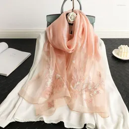 Scarves Autumn And Winter Embroidered Silk Wool-blend Scarf Women's Elegant Versatile Peony Wool