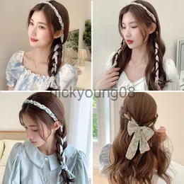 Bandanas Elegant Pearl Hair Bands for Woman Fashion Long Ribbon Bow Girls Head Bands Pearl Braid Headbands Women Accessories scrunchie x0628