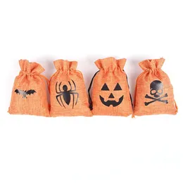 Wrap prezent 50pcs/pakiet Halloween nietoperz Dypkina SKL Linen Burlap Candy Dstrings Bag Pocket Treat Przekąski do przechowywania torebki ciasteczka