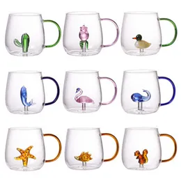 Mugs Cartoon Animal Shape Glass Home Cute High Borosilicate Single Layer Cup Living Room with Guests Juice Cold Drink 230627