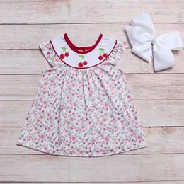 Conjuntos de roupas para bebês meninas vestido infantil cereja bordado roupas de algodão traje infantil doce princesa saia roupas para 1 8T Babi 230627