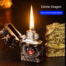 Dragon Kerosene Lighter Mola a pietra focaia Accessori per fumatori Sollievo tridimensionale Torcia retrò Plasma Regalo da uomo 79UX