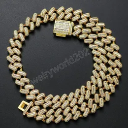 Cubic Zirconia Cz Cuban Link Chain Collane per uomo Iced Out Bling Gioielli Hip Hop Collana cubana da 15 mm