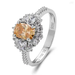 Anelli a grappolo BOEYCJR Argento 925 1ct 5 7mm Taglio a cuscino lungo Champagne Moissanite VVS1 Anello di fidanzamento con diamanti per le donne