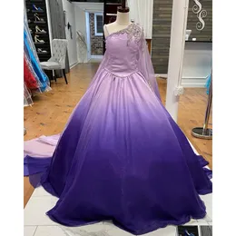 Sukienki z widowiskami dziewczyny Ombre Purple Girl 2023 Crystals Freading Szyfonowa sukienka Ballgown Małe dzieci urodziny Długie rękawe przyjęcie Dhvzp