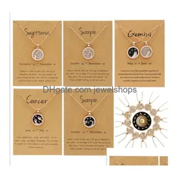 Collane con ciondolo 12 costellazioni per donna uomo catena d'oro segno zodiacale collana rotonda gioielli coppia in bianco e nero regalo di compleanno Dhpjg