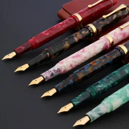Pens 2022 Luksusowa jakość kolorowy akryl agat fontanna pented Golden Gift Spinning Holder Ink Student Office School Supplies Pen New