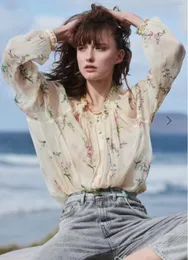 Женские блузки сезон весна-лето топ женская шелковая блузка женская рубашка с длинным рукавом цветочный элегантный мода 2023 Blusas Mujer Pph3718