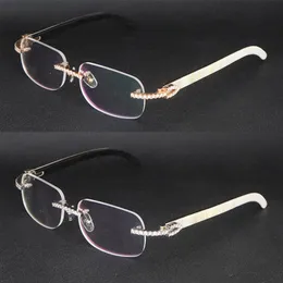 Designer Moissanite Diamond Set Rimles Eyewear Women Mens Original Black Buffalo Horn Conches Optiska Rimless Glasses Mens Träglasögon Blue Wood Size 55 Hot