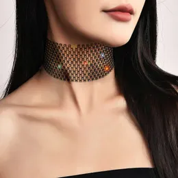 Bühnenkleidung Halskette, glänzender Zirkon, sexy Halsband-Halskette für Damen, täglicher Halsschmuck, Strass-Fischnetz, aushöhlen, Trend-Accessoires