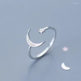 Anelli a grappolo S925 Anello in argento sterling con tempestato di diamanti Moon Star Crescent Bay Apertura per le donne Gioielleria regolabile Regalo amico