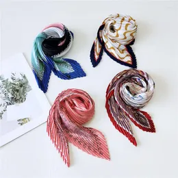 Scarves Chiffon Pleated Silk Scarf Small Neck Fashion Square Fold Colorful Light Women