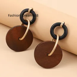 Wholesale 2022 Newest Boho Round Wooden African Hoop Statement Earring Women Exaggerated Wood Stitching Dangling Earrings