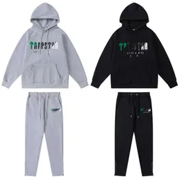 Trapstar New Green Black Towel Embroidered Plush Sweater Pants Set