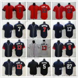 Movie College Baseball Wears Jerseys Home away 1Albies 5Freeman 7Swanson 13 AcunaJr. 27Navy 44Aaron 54Fried Slap All Stitched Away Breathable Sport Sale High