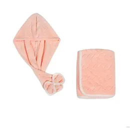 Toucas de banho de microfibra touca de secagem de cabelo arco toalha de banho turbante gorros torção para secador rápido absorvente macio rosa gota entrega em casa gar dh9fi