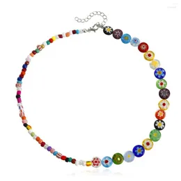 Pendant Necklaces Bohemian Colorful Acrylic Crystal Flower Bead Tassel Choker Necklace Simple Trend Handmade Chain For Women Gift Jewelry