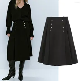 Kjolar maxdutti England stil kontor lady mode kjol dubbel bröstkvinnor culotte midi