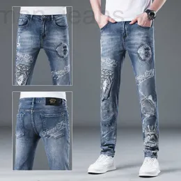 Erkek Jeans tasarımcısı Trendy Jeans, Heavy Industry Printing, Fashion Brand 2023 New Slim Fit Small Foot Pants, Versatile European Goods IW0D