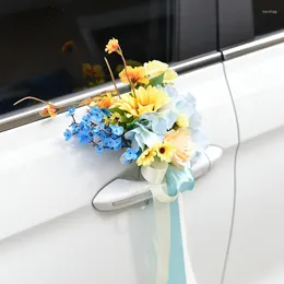 Flores decorativas cadeira gravata artificial rosa buquê assento nó capa para igreja carro banquete festa ao ar livre casamento decoração de casa suprimentos