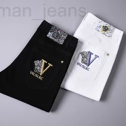 Jeans masculino designer primavera e verão 2022 jeans bordado coreano slim fit pés elástico moda calças europeias 3YXE