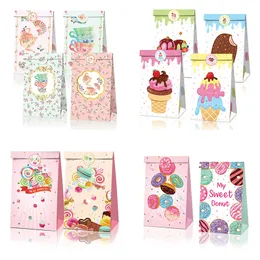 Embalagem de presente Linda bolsa de sorvete com adesivos para decorações de festa de aniversário Pirulito saco de doces bule Donut Paper Gift Bag Supplies 230627