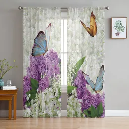 薄手のカーテンの花ブーケ蝶の寝室の寝室の窓のトリートメントキッチンシフォンカーテン230627のための薄いカーテン