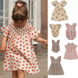 Piżama maluch ubrania dziewczyny ks marka 2023 Summer Baby Romper Girls Dress Cute Muche Sleeve Shirt Spodnie Modna warstwowa odzież dla dzieci odzież 230628