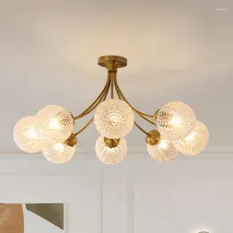 Światła sufitowe LED Art żyrandol Lampa Lampa światła Modermas de Techo Copper Glass Ball Design Sypialnia Luces Habiacion Lamparas