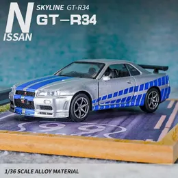 ダイキャストモデルカー1 36 GTR R34スカイラインアレスダイキャスト。おもちゃの車両メタルトイは速くて猛烈な車モデル高シミュレーションキッズおもちゃ230627